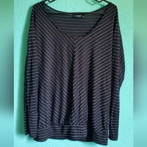 a.n.a Black Silver-Striped Long Sleeve Blouse Shirt